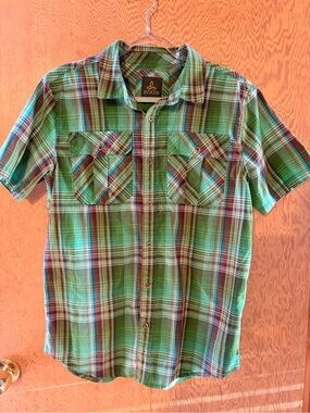 Prana Men’s Green Plaid Short-Sleeve Button-Down Shirt